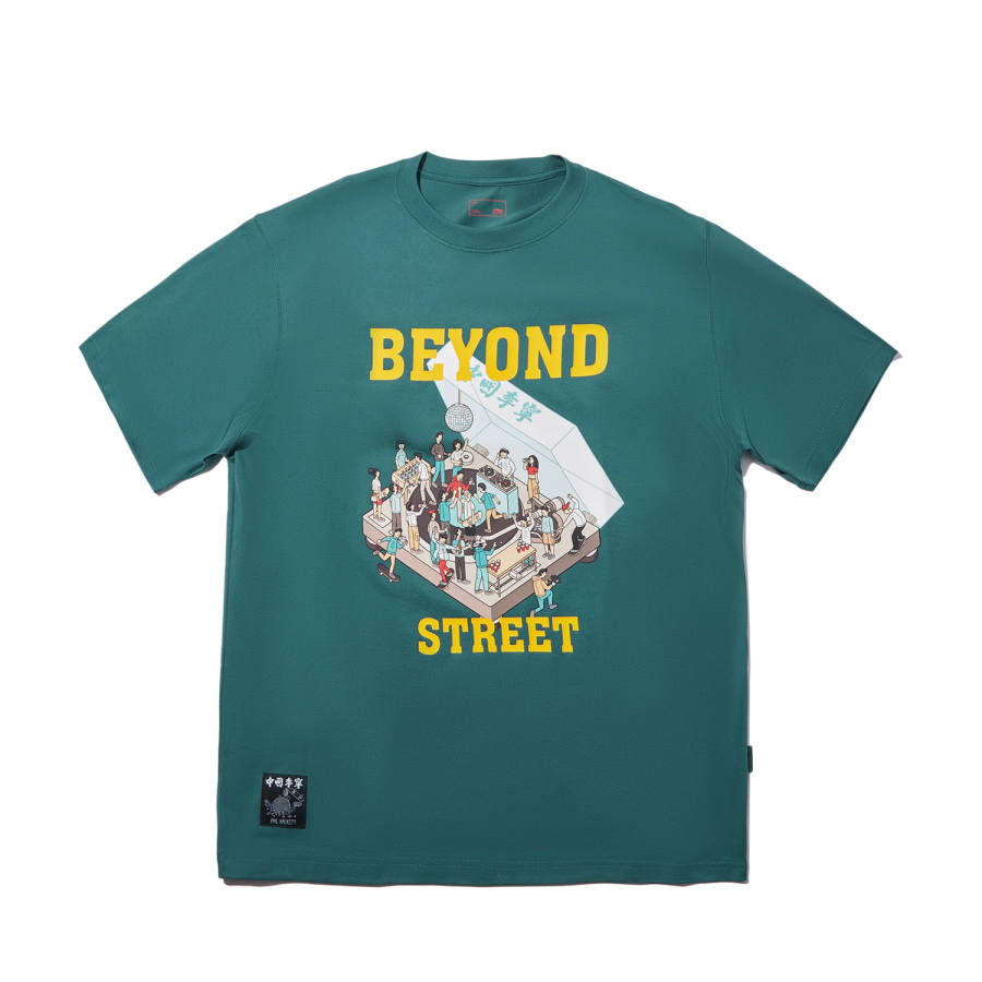 Li-Ning Li Ning T Shirts Unisex Ink Green Crew Neck Moderate Straight Fit