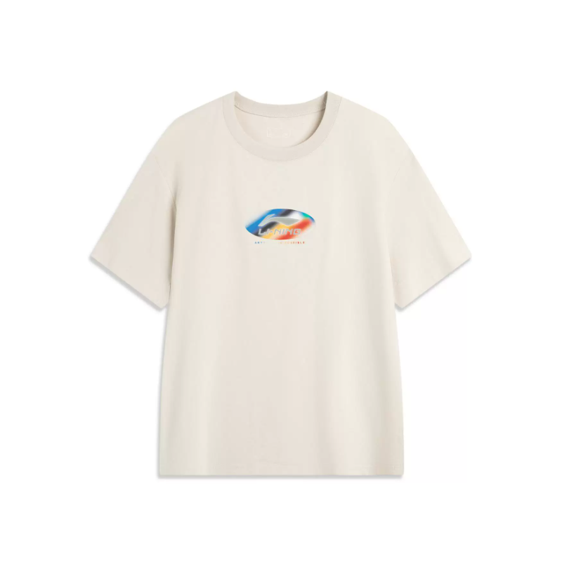 Li-Ning Li Ning T Shirts Unisex Oat Gray Short Sleeved Crew Neck Moderate