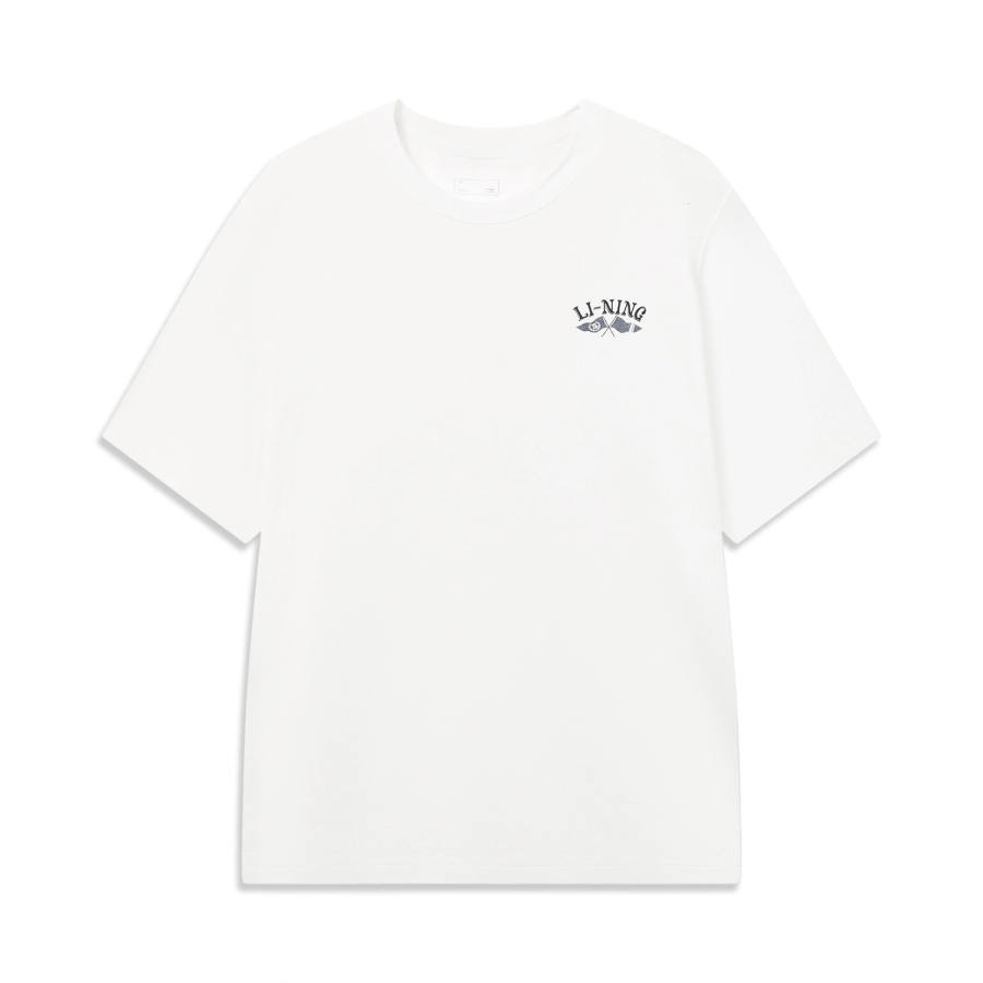 Li-Ning Li Ning Sports Life Collection T Shirts Men's White Crew Neck Moderate Straight Fit