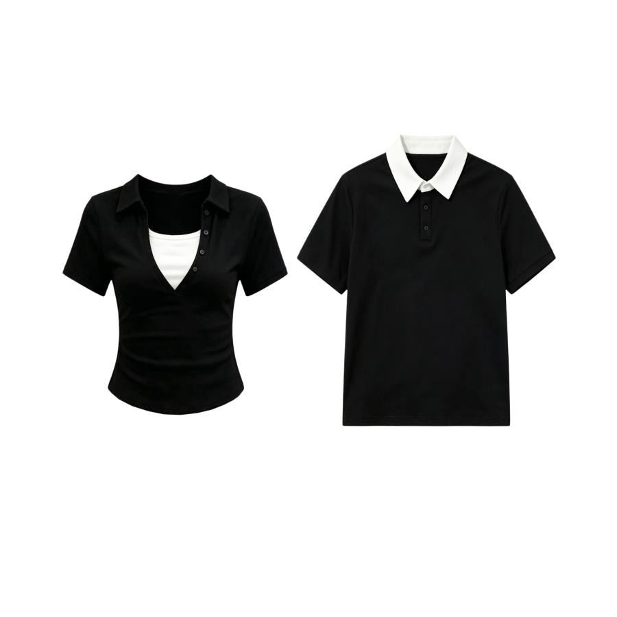 TUSHIFEI Couple Sets Women's Polo Collar Moderate
