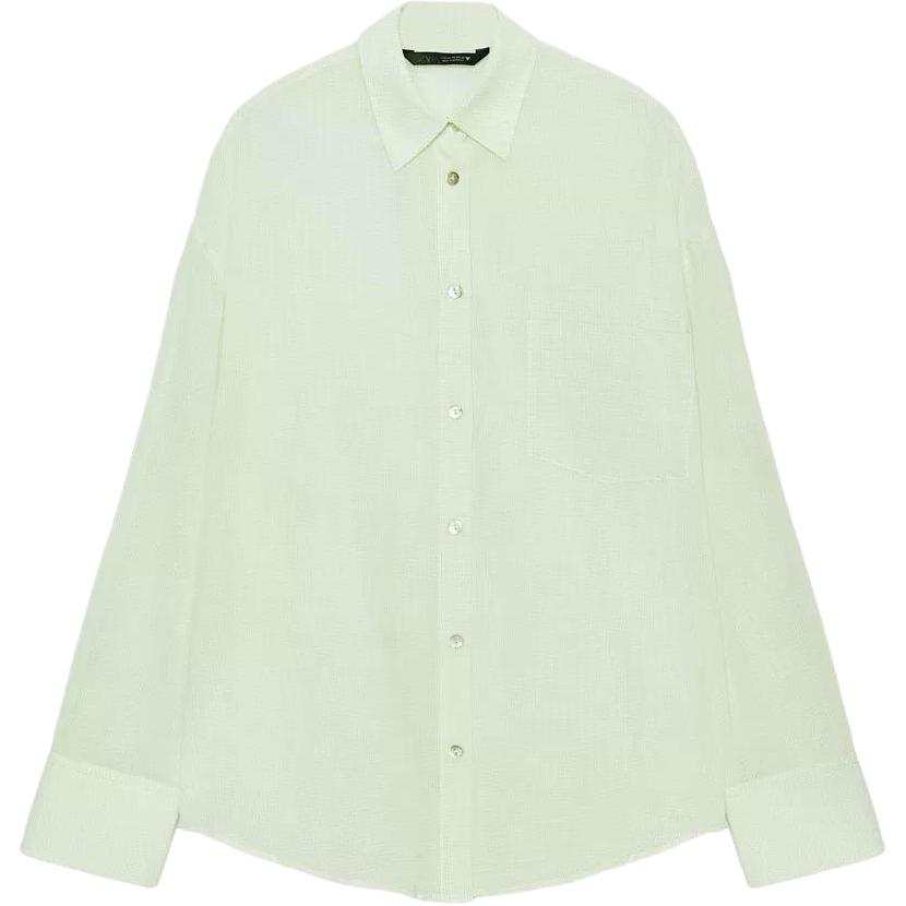 ZARA Shirts Women's White/Green Lapel Moderate Other