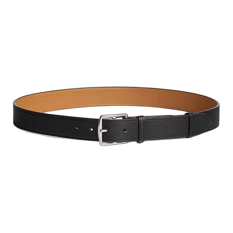 HERMES HERMES Double Sided Palladium Plated Leather Belts Men's Black/Brown Width 3.2CM