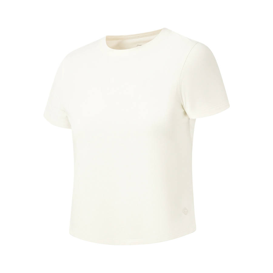 Li-Ning Li Ning T Shirts Women's Ivory Crew Neck Moderate Straight Fit