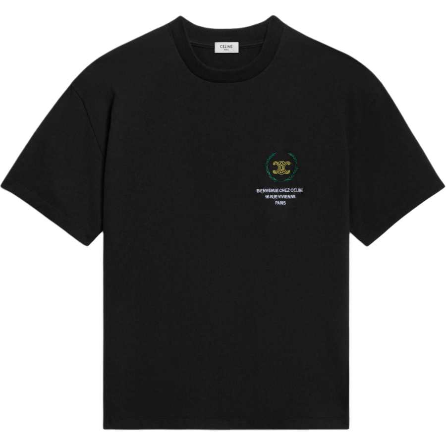 CELINE T Shirts Men's Black Yellow Crew Neck Straight Fit