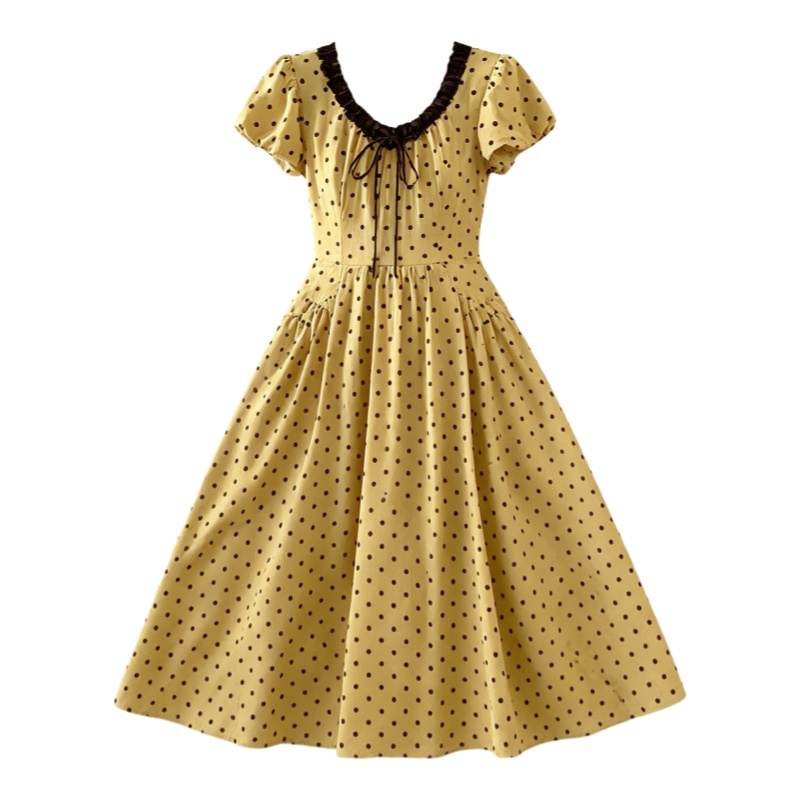 CPAURA Short Sleeved Dresses Women's Image Color V Neck Moderate Long Skirt A Line Skirt