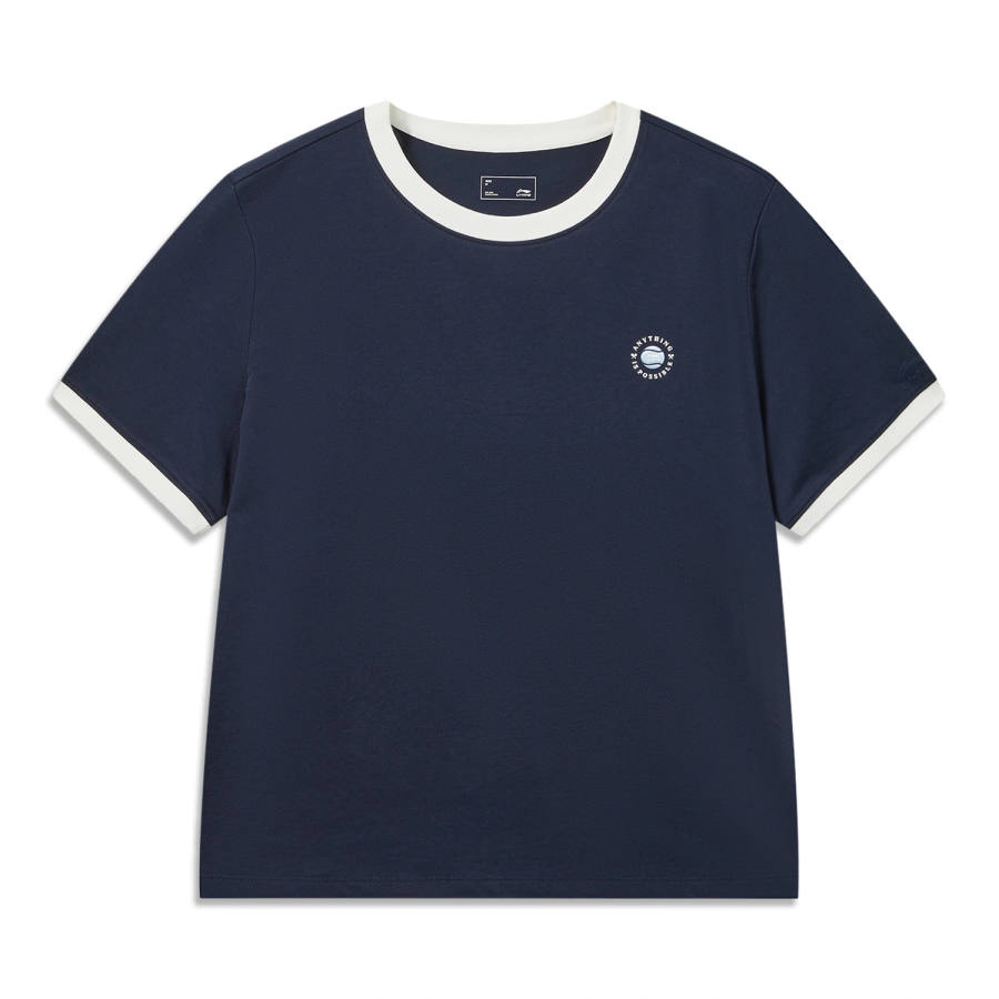 Li-Ning Li Ning Sports Life Collection T Shirts Women's Lighthouse Blue Crew Neck Moderate Straight Fit