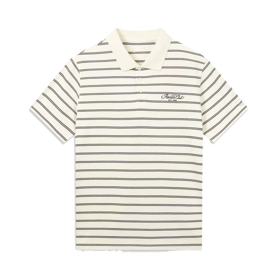 Li-Ning Li Ning Polo Shirts Men's Ecru Base/Black Yellow Stripes Polo Collar Moderate Straight Fit