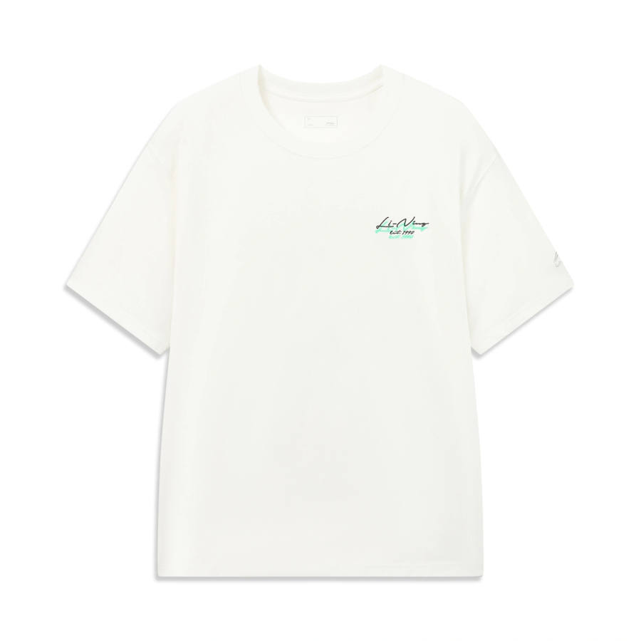 Li-Ning Li Ning Sports Life Collection T Shirts Men's Champagne White Crew Neck Moderate Straight Fit