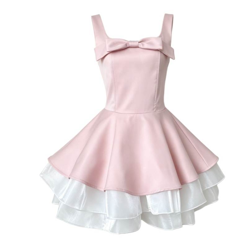 CPAURA Sleeveless Dresses Women's Pink Square Collar Moderate Short Skirt A Line Skirt