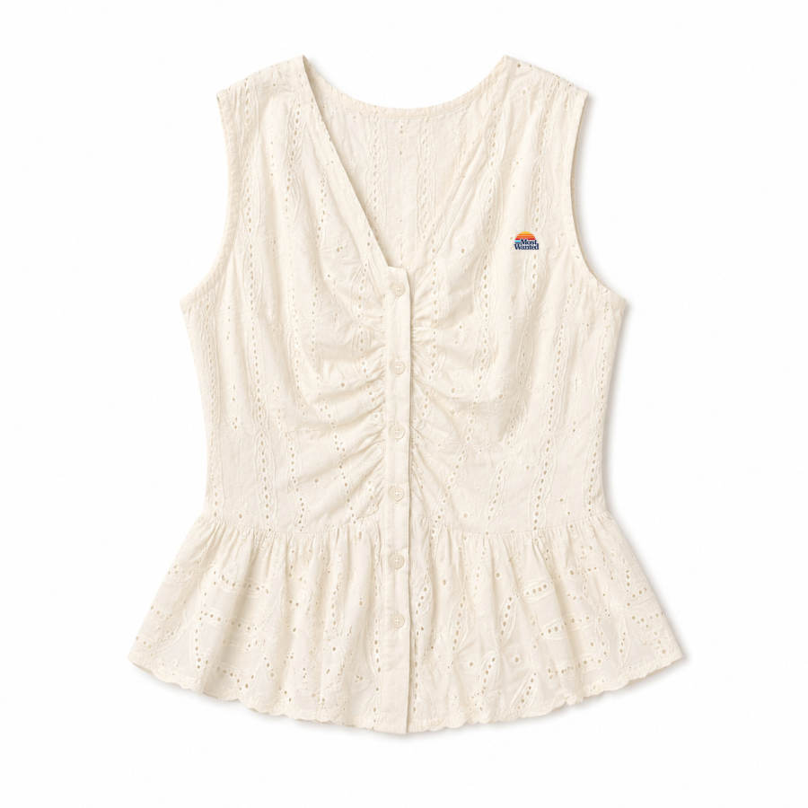 MostwantedLab T Shirts Women's Ecru V Neck Thin Nipped In Waist