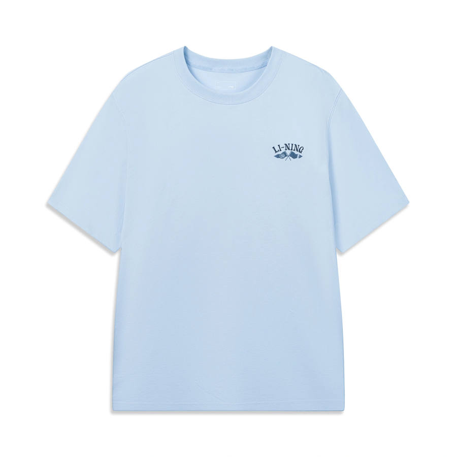 Li-Ning Li Ning Sports Life Collection T Shirts Men's Clear Sky Blue Crew Neck Moderate Straight Fit