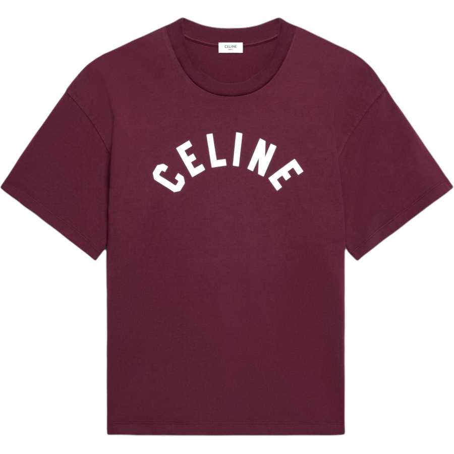 CELINE T Shirts Men's Burgundy & Beige Crew Neck Moderate Straight Fit
