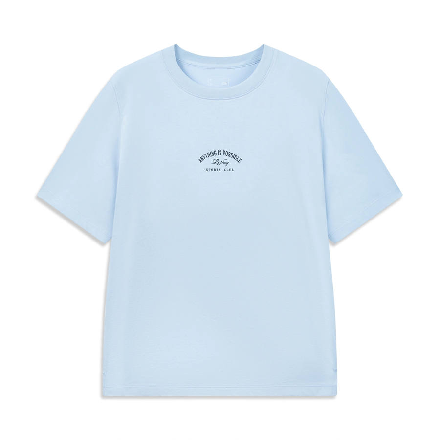 Li-Ning Li Ning Sports Life Collection T Shirts Women's Clear Sky Blue Crew Neck Moderate Straight Fit
