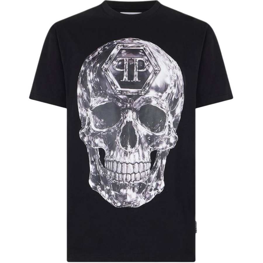 PHILIPP PLEIN T Shirts Men's Black Crew Neck Moderate Straight Fit