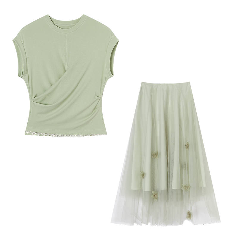 XIANGYING Casual Suits Women's Green Crew Neck Thin