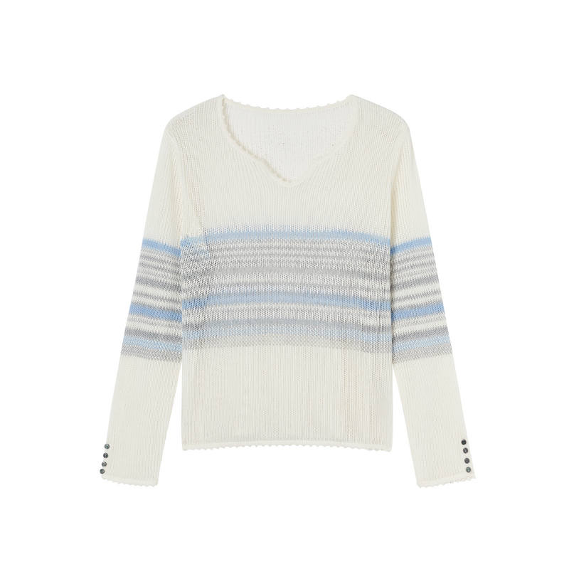 XIANGYING Knitwear Women's Ecru Boat Neck Thin