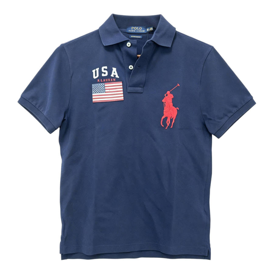 Polo Ralph Lauren Big Pony Polo Shirts Men's Marine Blue Polo Collar Moderate Straight Fit