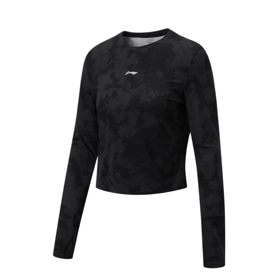 Li-Ning Li Ning Running Collection T Shirts Women's Black Full Print V Neck Moderate