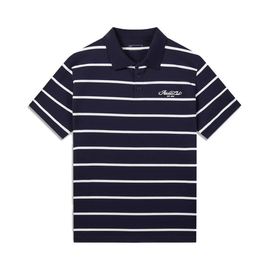 Li-Ning Li Ning Polo Shirts Men's Sailor Blue Base/White Stripes Polo Collar Moderate Straight Fit