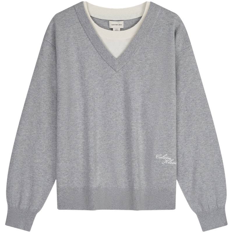 Calvin Klein Sweaters Women's P7A Coconut Gray Crew Neck Moderate