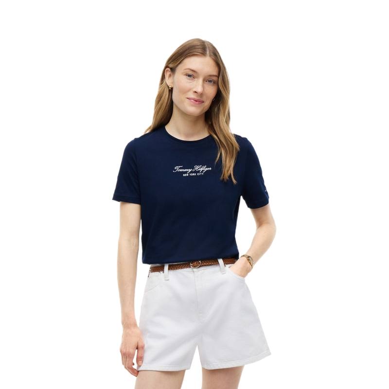 Tommy Hilfiger T Shirts Unisex Navy Blue C1G Crew Neck Moderate