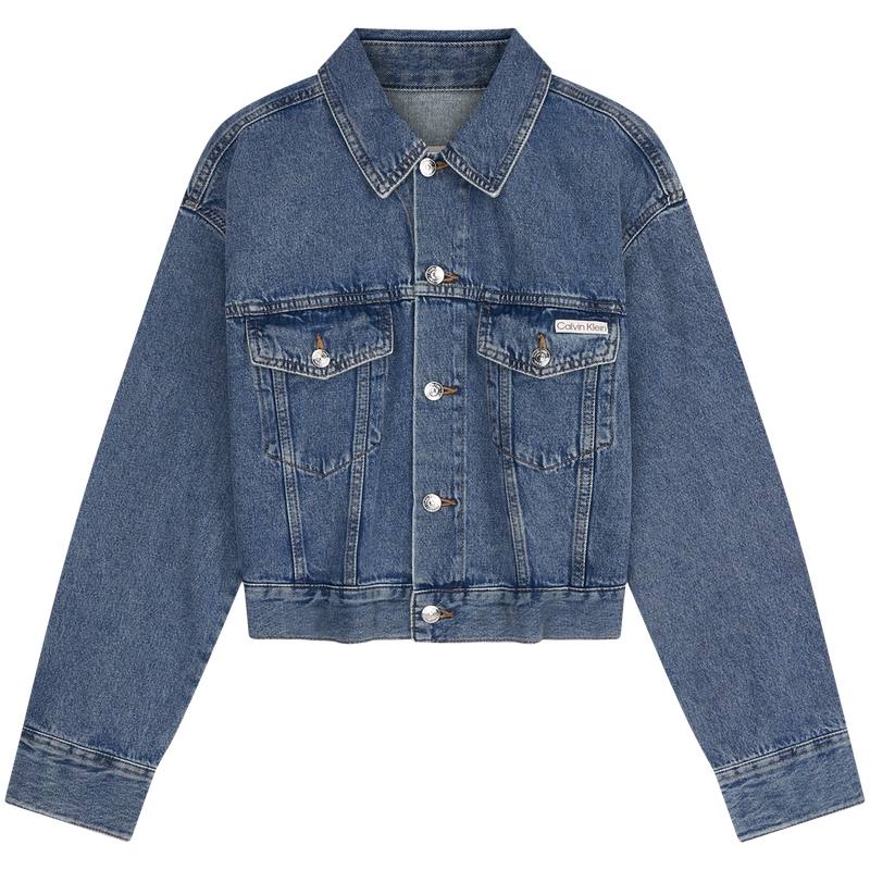 Calvin Klein Denim Jackets Women's 4B4 Denim Blue Lapel Moderate