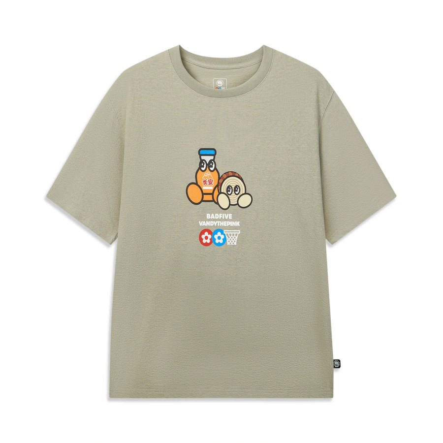 Li-Ning Li Ning Basketball Collection T Shirts Men's Lime Gray Crew Neck Moderate Straight Fit