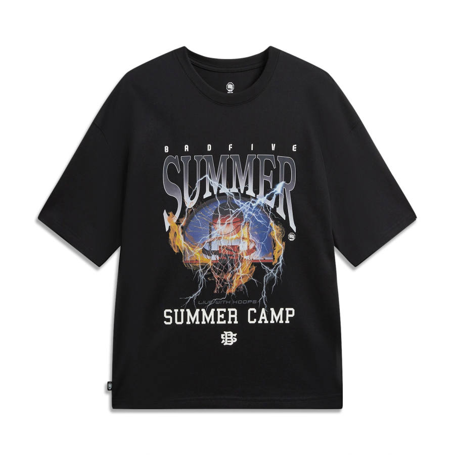 Li-Ning Li Ning Basketball Collection T Shirts Men's Black Crew Neck Moderate Straight Fit