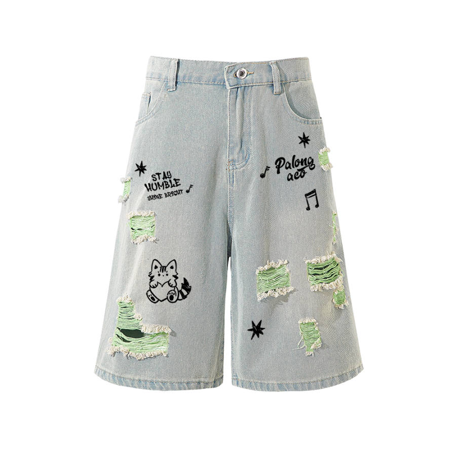 PAL ONGACO Denim Shorts Unisex Moderate Straight Fit Pants
