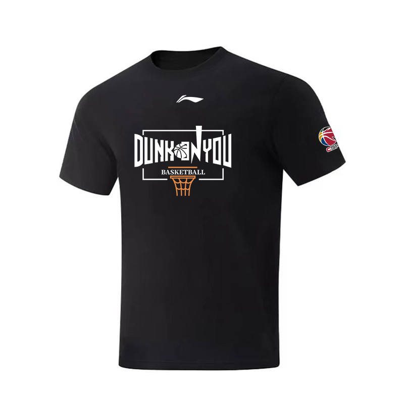 Li-Ning Li Ning T Shirts Unisex Black Crew Neck Moderate