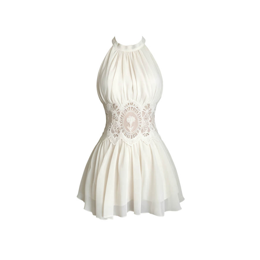TUSHIFEI Sleeveless Dresses Women's White Non Backless Halter Moderate Short Skirt A Line Skirt