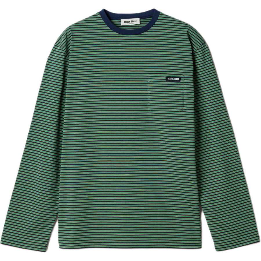 MIU MIU T Shirts Women's Blue Green Crew Neck Moderate Straight Fit