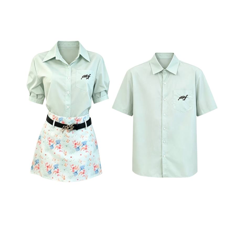 TUSHIFEI Couple Sets Women's Polo Collar Moderate Short Skirt
