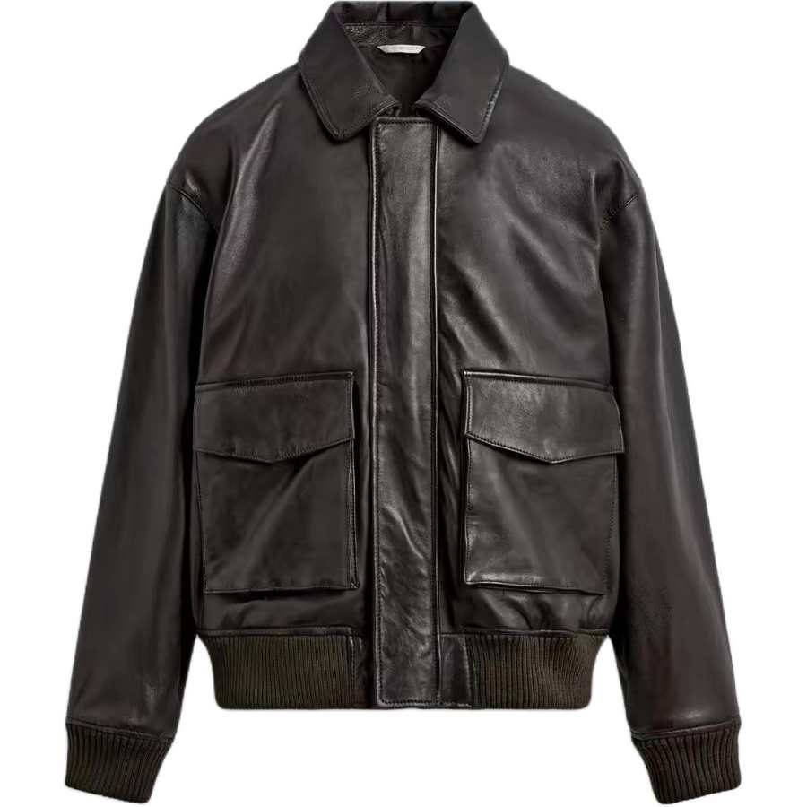 ZARA ZARA Leather Jackets Men's Brown Lapel Moderate