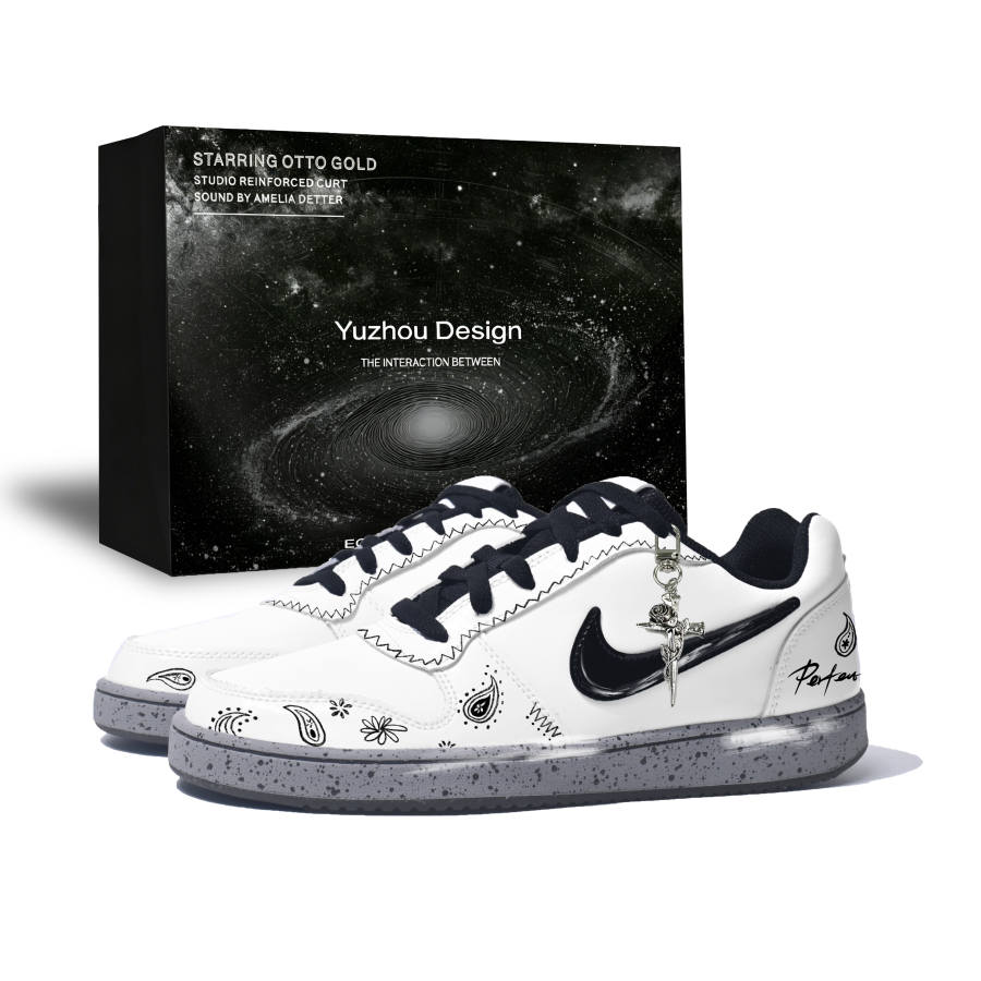 Nike Nike EBERNON Skateboard Shoes Men's Low Top White Black Gray Silver Paisley Colorway