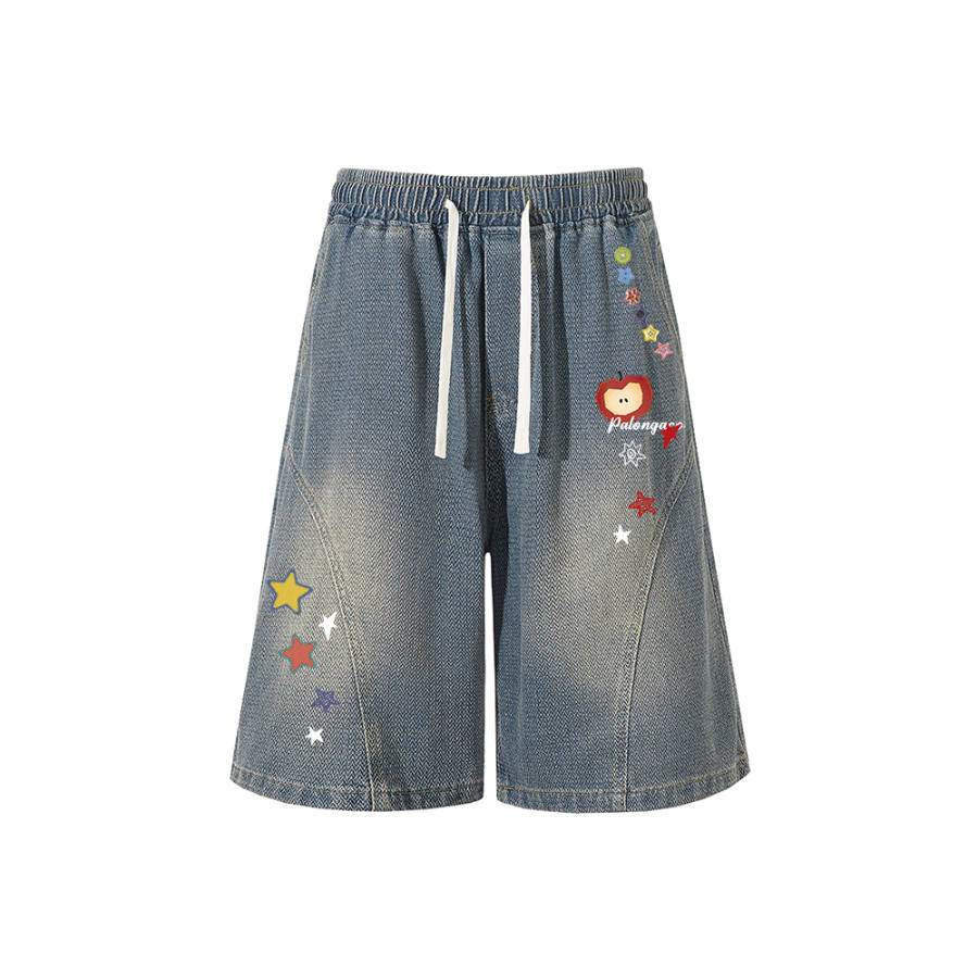 PAL ONGACO Denim Shorts Unisex Blue Moderate Straight Fit Pants