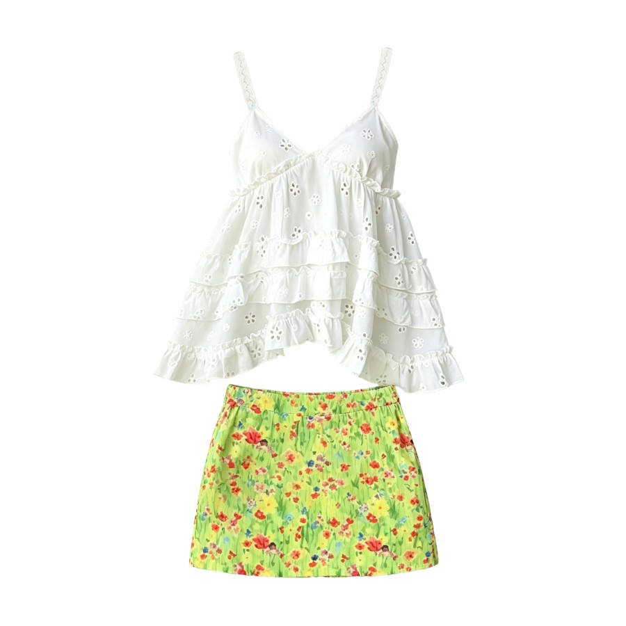 CPAURA Two Piece Skirt Sets Women's Camisole Moderate Short Skirt