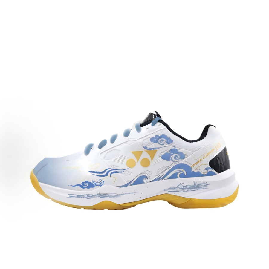 YONEX Badminton Shoes Unisex Low Top White & Blue Gold Style Colorway