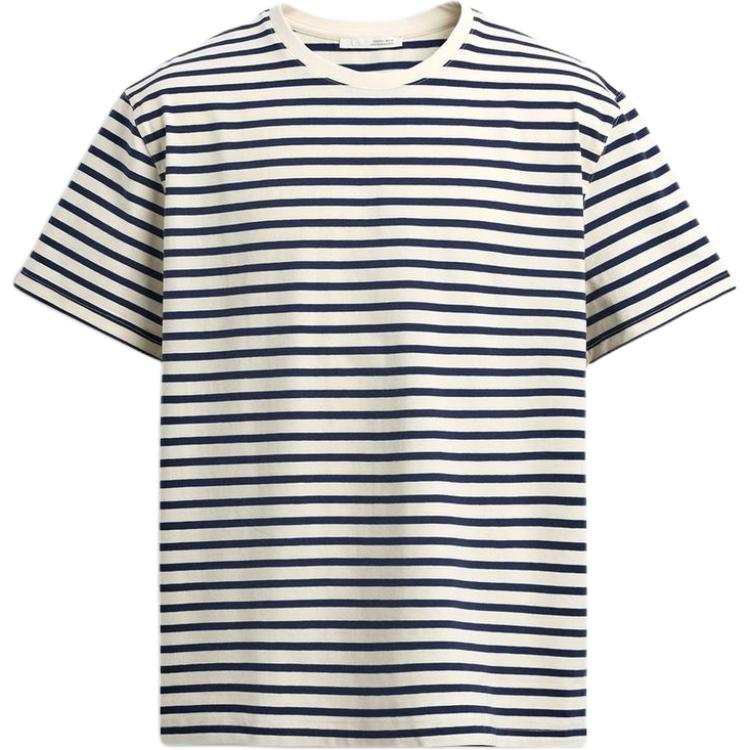 ZARA T Shirts Men's White/Sea Blue Crew Neck
