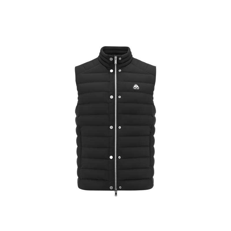 Moose Knuckles Down Vests Men's Black Stand Collar Moderate Straight Fit