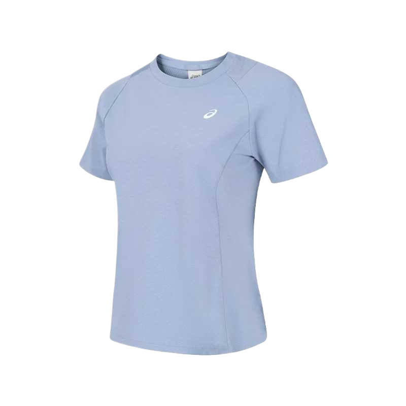ASICS Quick Dry T Shirts Women's Gray Blue Crew Neck Moderate Straight Fit