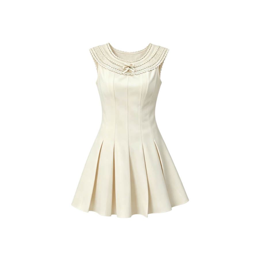 TUSHIFEI Sleeveless Dresses Women's Image Color Crew Neck Moderate Short Skirt Pleated Skirt