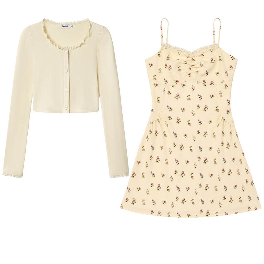 FABRIC PIG Two Piece Skirt Sets Women's Custard Camisole Thin Short Skirt