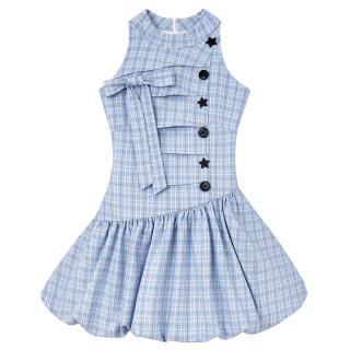 FABRIC PIG Sleeveless Dresses Women's Light Blue Sleeveless Short Skirt Stand Collar Thin Short Skirt A Line Skirt