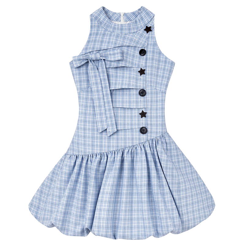 FABRIC PIG Sleeveless Dresses Women's Light Blue Sleeveless Short Skirt Stand Collar Thin Short Skirt A Line Skirt