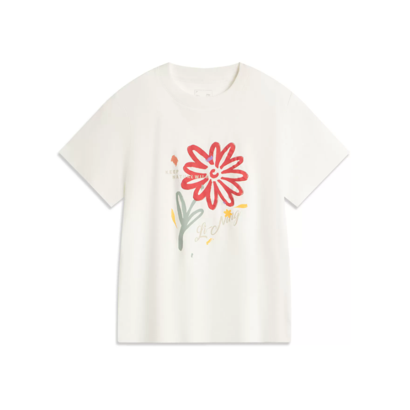 Li-Ning Li Ning T Shirts Unisex Ivory T Shirt Crew Neck Moderate
