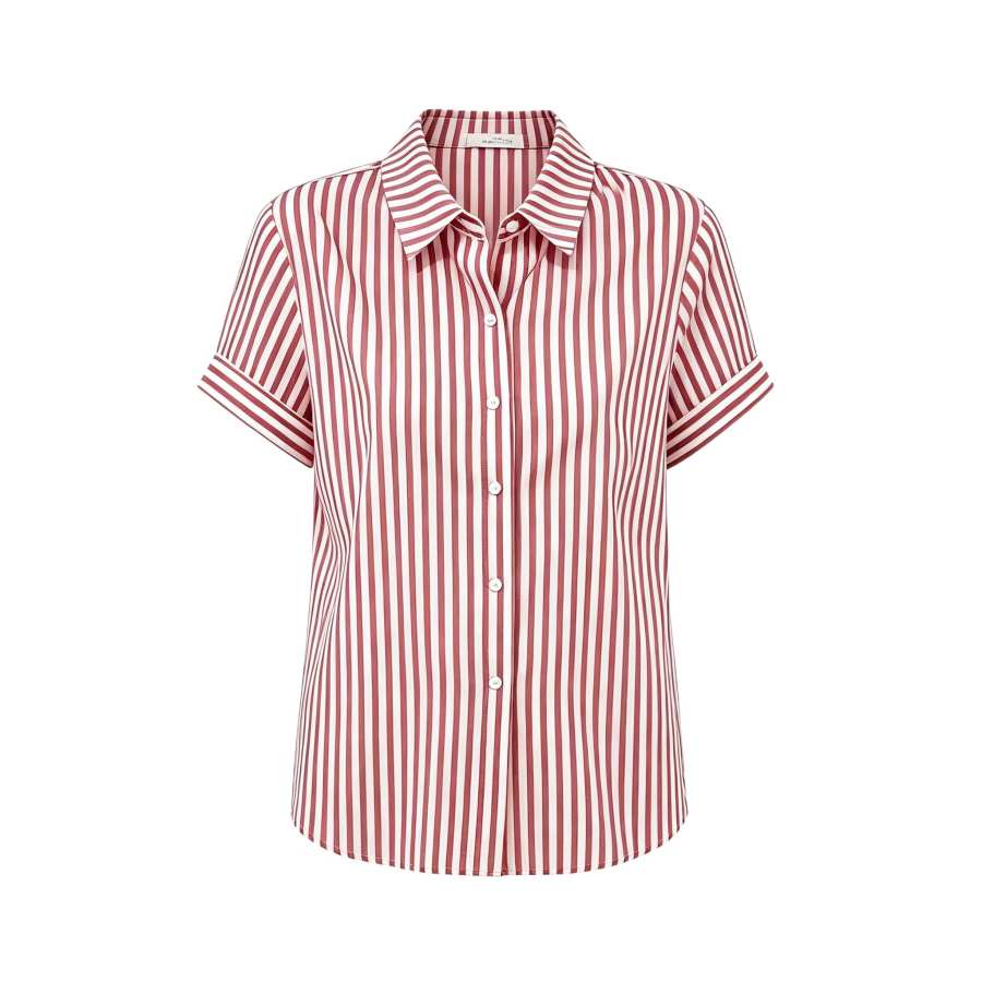 Sugarfunk Polo Shirts Women's Red White Stripes Lapel Thin Straight Fit