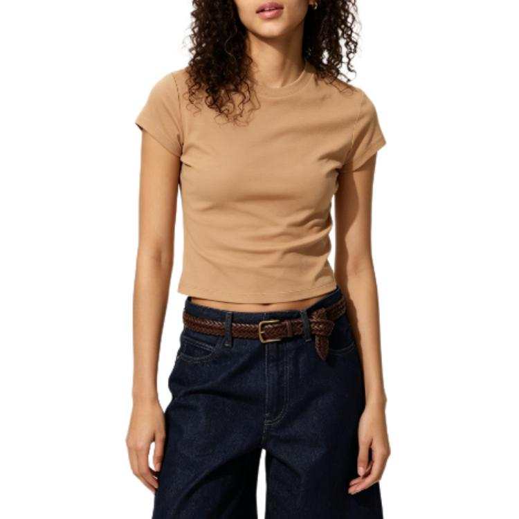 UNIQLO T Shirts Women's Brown Crew Neck