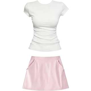 Sugarfunk Two Piece Skirt Sets Women's Crew Neck Moderate Short Skirt