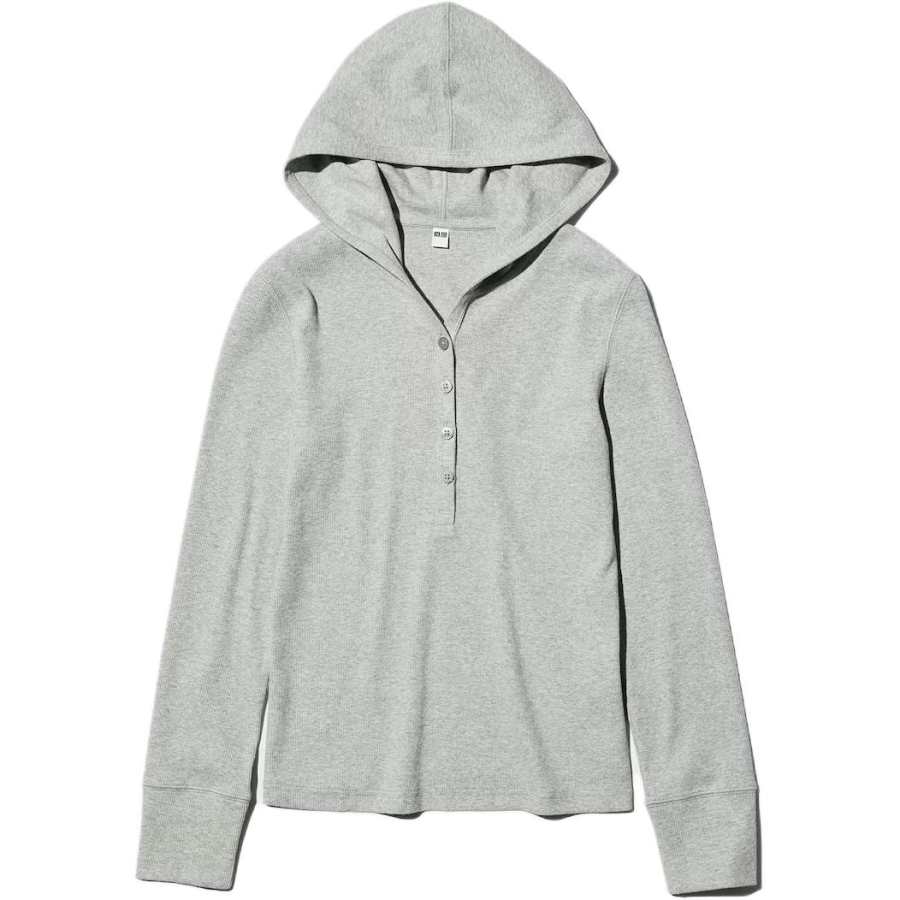 UNIQLO T Shirts Women's Gray Hooded Non Detachable